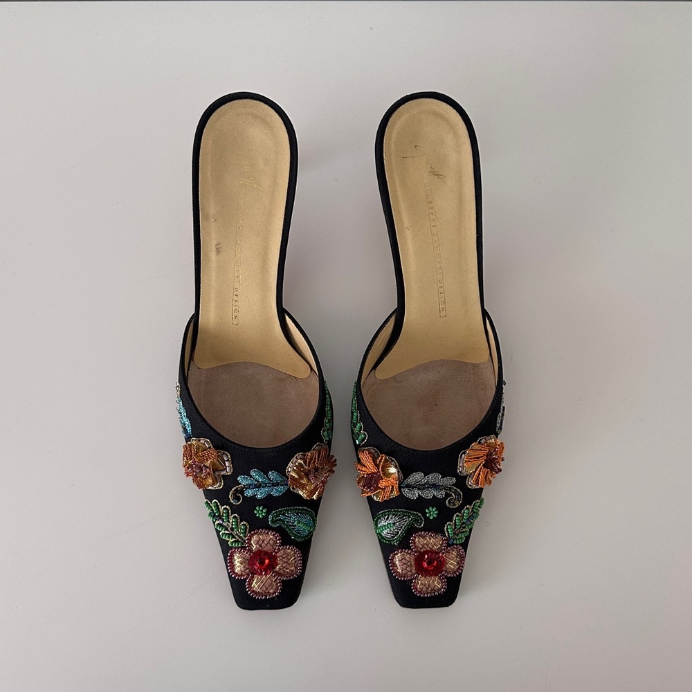*SOLD* Giuseppe Zanotti Black Floral Embellished Mules